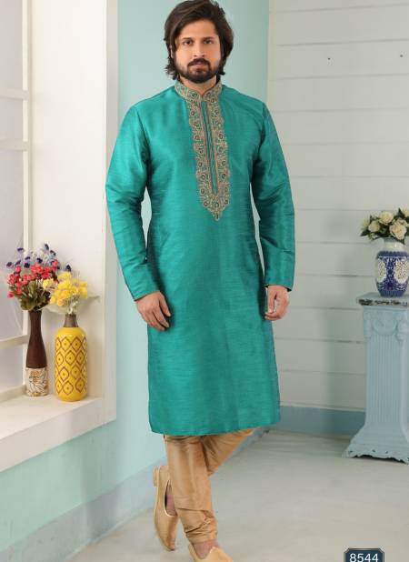 Teal Green Colour Party And Function Wear Traditional Art Banarasi Silk Kurta Churidar Pajama Redymade Collection 1036-8544